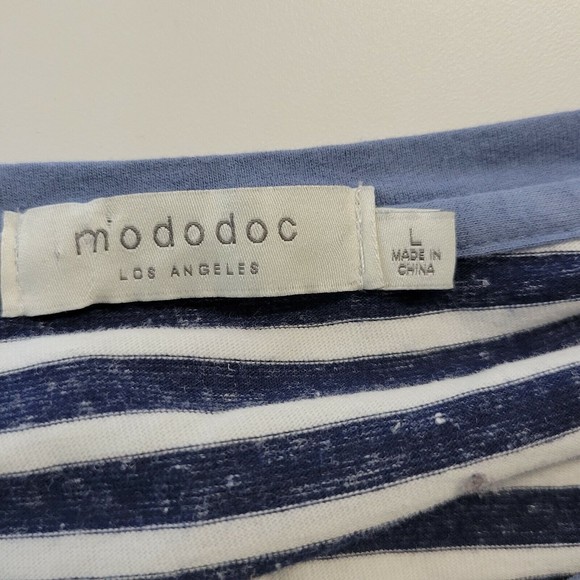 Mododoc Los Angeles Blue & White Striped Boho Color Block Sleeve Top Sz Large - Picture 7 of 8